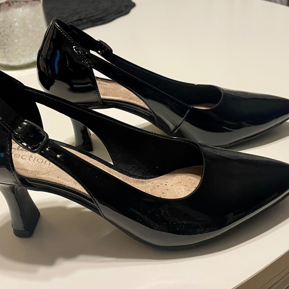 Clark’s patent black heels